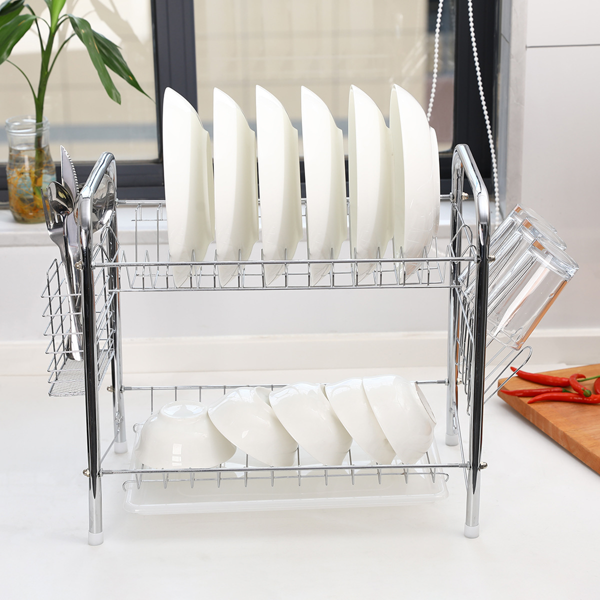 Escurridor de Platos Doble Capa Tipo H de Hierro para Cocina image 4