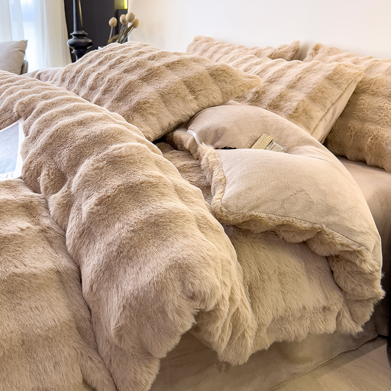 冬季轻奢仿兔绒四件套牛奶绒双面绒床上加厚加绒床单被套新款