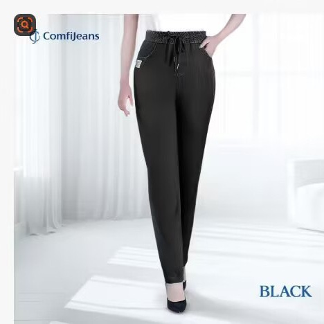 New style ice silk jeans, women's high waist summer, mom's elastic waist and feet pants, middle-aged and old casual silk long pants