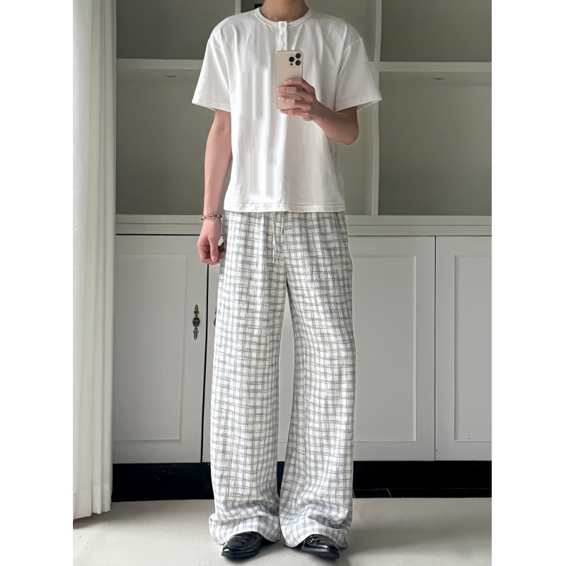 Net Image Salt Shrink Bubble Crinkle Plaid A-Line Drawstring Casual Pants Plaid Breathable Loose Fit Kh165 Special 540 Net Image Salt Shrink Bubble Crinkle Plaid A-Line Drawstring Casual Pants Plaid Breathable Loose Fit Kh165 Special 540