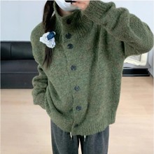 简约立领开衫外套女2025春季新款白色针织纽扣毛衣韩系百搭针织衫