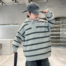 男童高领毛衣2025新款秋冬保暖中大童冬装儿童加厚套头半开针织衫