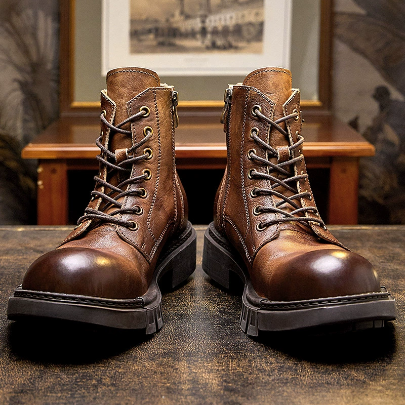 Ботинки Martin, мужские ботинки из натуральной кожи с высоким берцем из воловьей кожи, рабочие мотоциклетные ботинки в британском стиле ретро на толстой подошве, повседневные ботильоны ручной работы