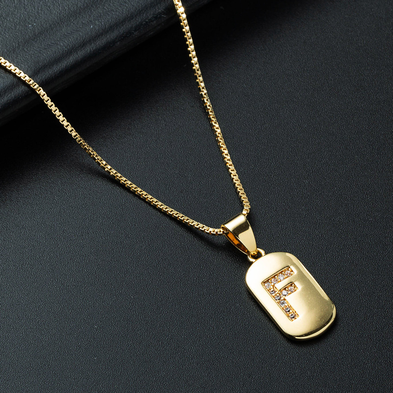 Nihaojewelry wholesale jewelry simple alphabet pendant copper goldplated inlaid zircon necklacepicture29