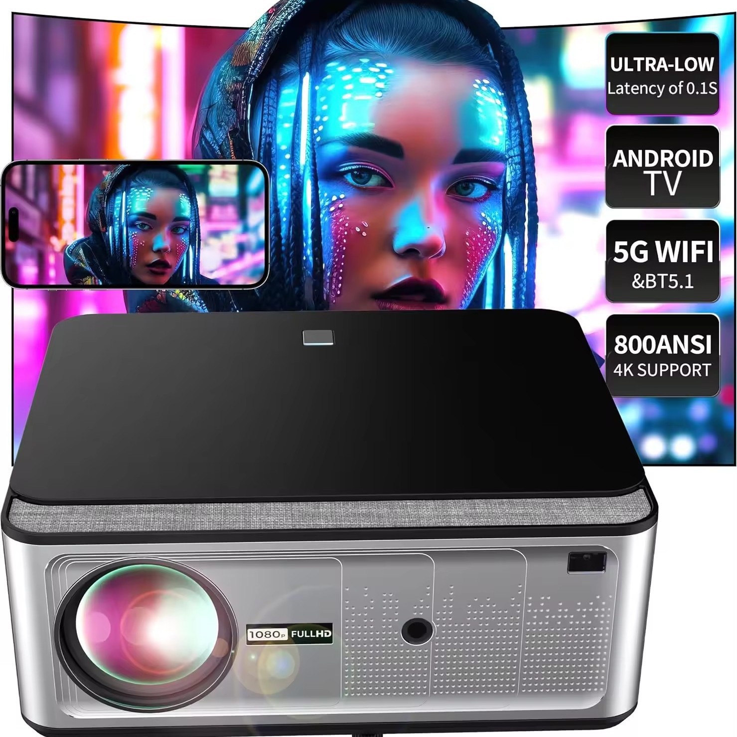 Fully Automatic Daytime High-Definition Bedroom Wall Projection Ultra-High-Definition Projector Conference Business Home Theater 4K Home Projection