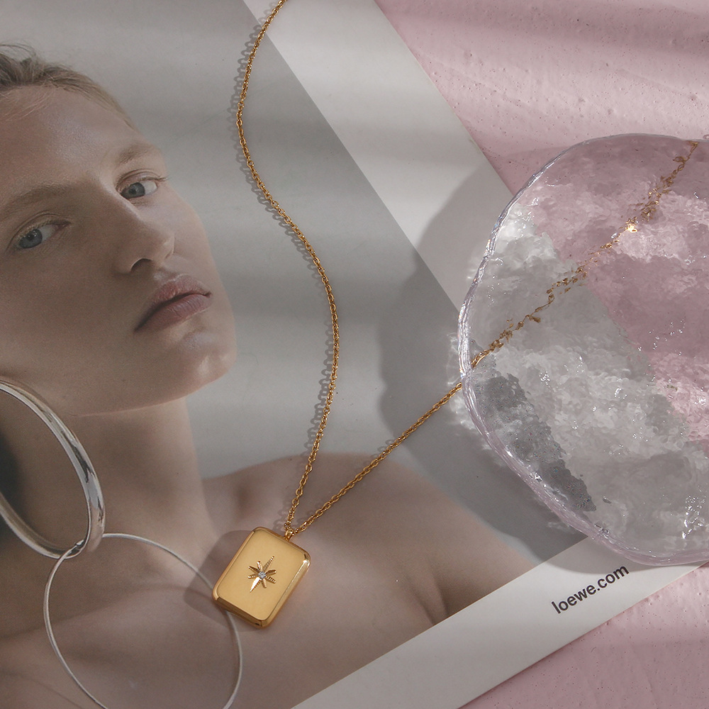 Fashion Square Water Droplets Stainless Steel Necklace Inlaid Zircon Stainless Steel Necklaces