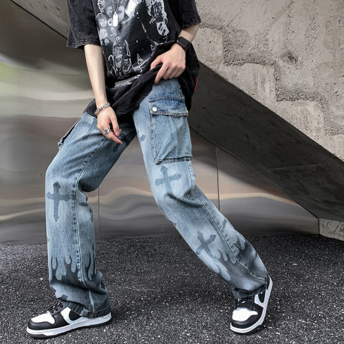 High Street Drop-Crotch Men's Summer Straight Leg Loose Crossbody Wide Leg Casual Trendy Punk Cool Trousers