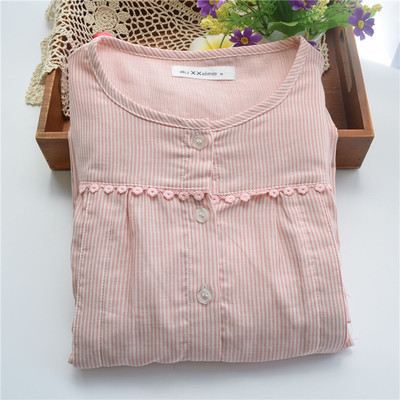 妊婦綿綿糸中スカートズボン家庭授乳服縞パジャマ月子加肥は200斤春秋を大きくした