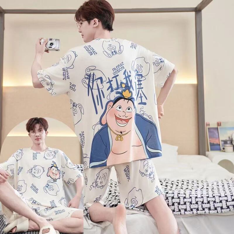 Men's Pajamas Short-Sleeved Summer Shorts Thin Loose-Fitting Student Cartoon Youth Large Size Summer Home Wear Set Men's Pajamas Short-Sleeved Summer Shorts Thin Loose-Fitting Student Cartoon Youth Large Size Summer Home Wear Set