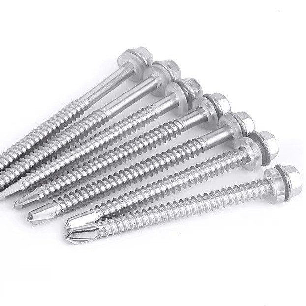 Tornillo de perforación hexagonal exterior de acero inoxidable 304/410 Tornillo de perforación autorroscante de cola de milano de teja de acero de color DIN7504K