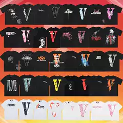 VLONE FOG Trendy Brand Big V Mother Logo Cherry Blossom Short Sleeve Sketch Embroidery Lip Print Graffiti Print T-Shirt