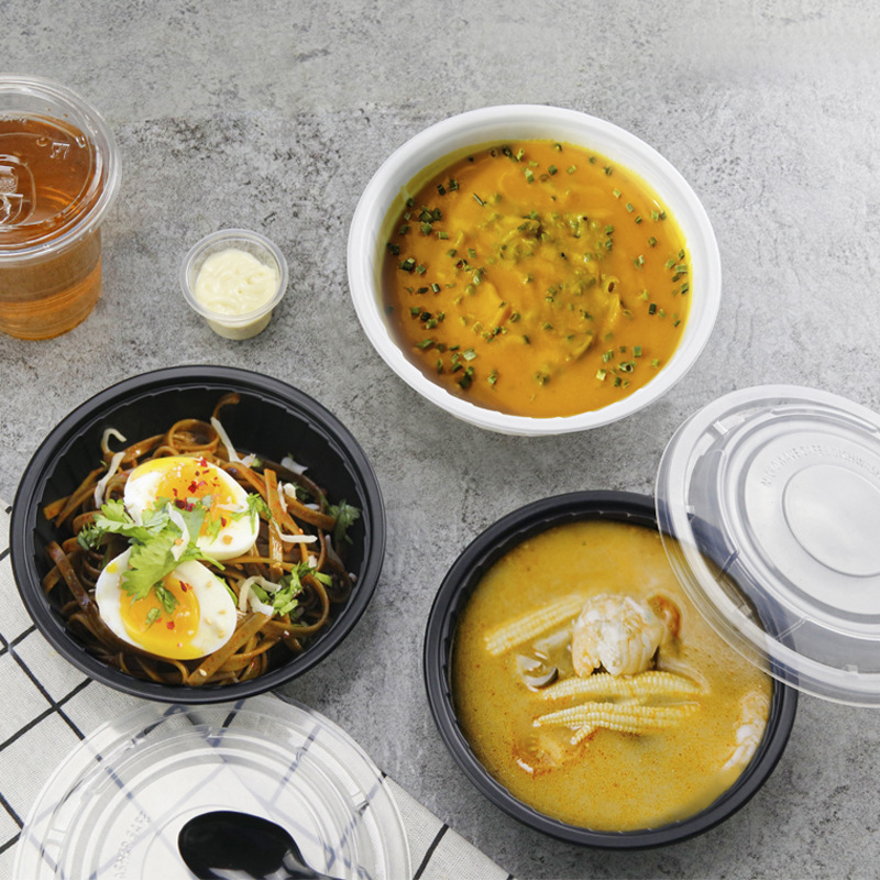 12/24/32/40oz一次性外卖塑料打包圆碗餐盒批发汤碗