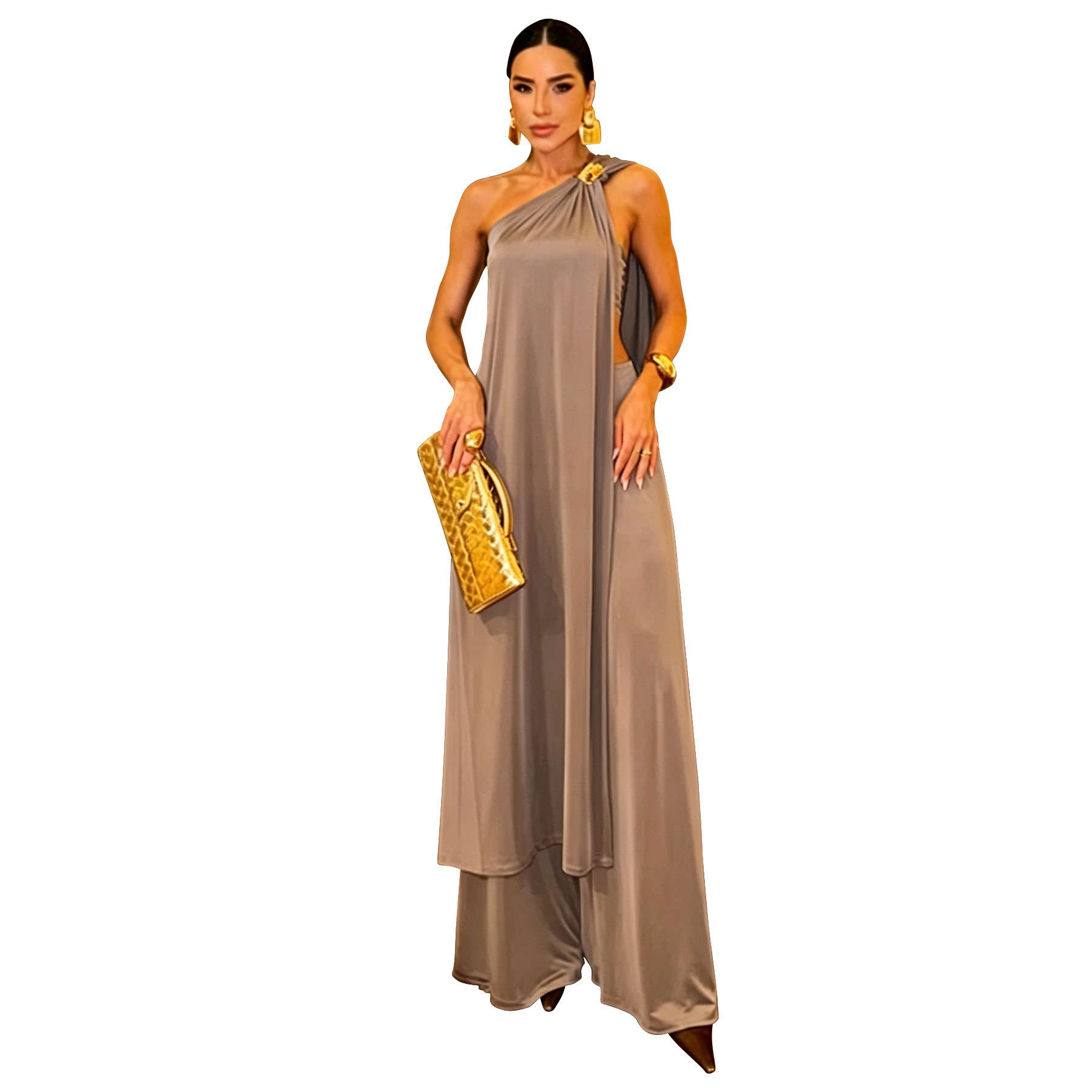 Summer Women's Long Loose Top And Solid Color Trousers Set American Fashion_ecoleips.com