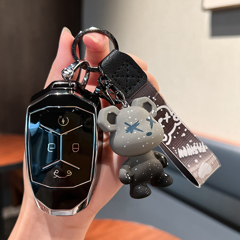 LinkedIn A-스마트 4 키 [싱글 쉘 블랙] + 회색 폭력 곰 펜던트