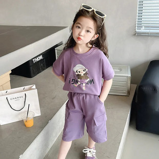 Girls Cartoon Suit Summer 2025 New Baby Girl Cargo Shorts Summer Little Girl Casual Two-Piece Set