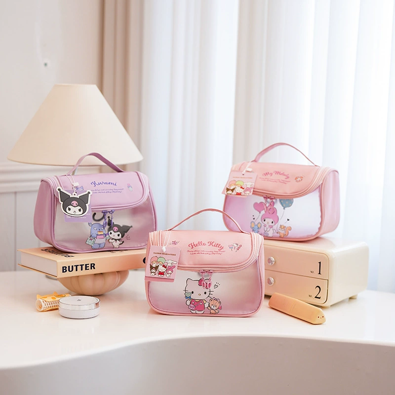 Hello Kitty, высококачественная вместительная косметичка из мультяшного полиуретана, сумка-органайзер для переноски