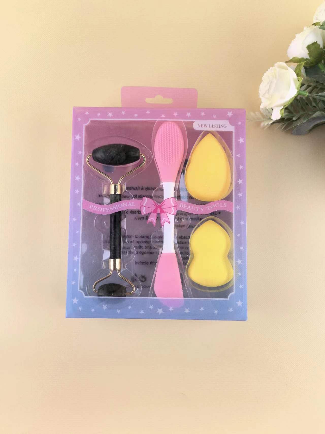 Boutique transfronteriza herramientas de belleza maquillaje huevo y máscara cepillo masaje palo combinación máscara de silicona cepillo facial