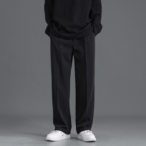 Men's Hong Kong Style Casual Floor-Length Pants - Spring and Summer New Straight Leg Pants - Fashionable and Versatile Loose Sports Pants with Vertical Sense