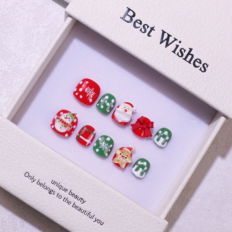 [Children's Wearable Nails] Purely Handmade Christmas Nail Art Patches Finished Products Wholesale Removable Cross-Border Export