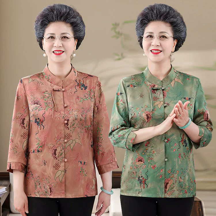 Весенняя рубашка бабушки с рукавом три четверти для 70-летних мам среднего и пожилого возраста, модная весенне-осенняя рубашка для женщин для старух