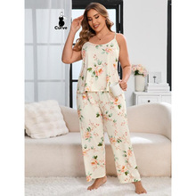 K 37392 Floral print milk silk pajama set ����ӡ��ţ��˿˯��