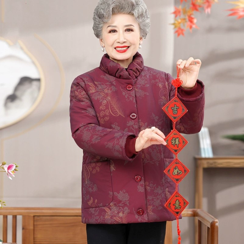 Люди среднего и пожилого возраста хлопчатобумажные пальто бабушки зимняя одежда плюс бархат толстая хлопковая куртка темперамент мама теплая куртка старая леди новый стиль