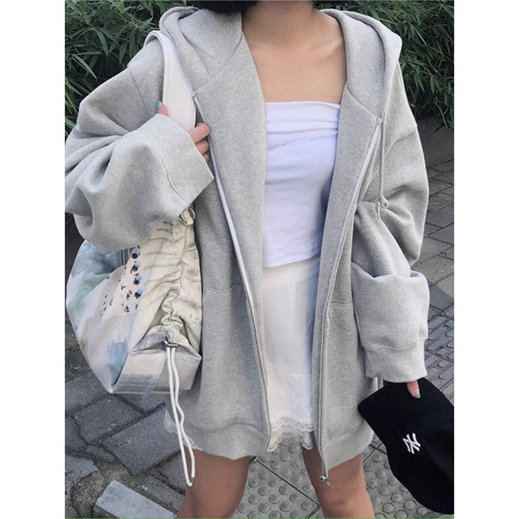 棉卫衣女长袖宽松显瘦春秋加绒加厚款遮肚子潮流懒散薄款外套女装