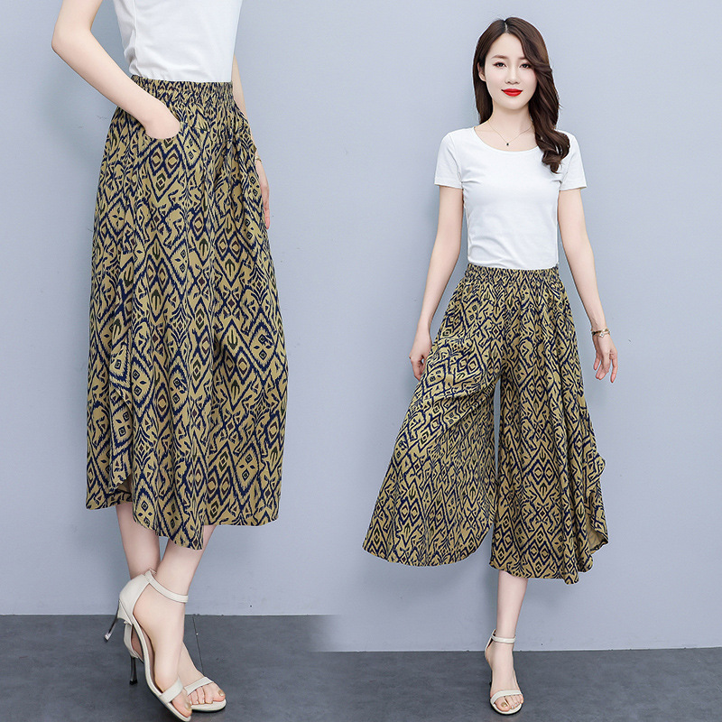 2025 New Summer Pure Cotton Silk Cropped Wide-Leg Pants for Women High-Waisted Drape Pants Rayon Loose Thin Culottes