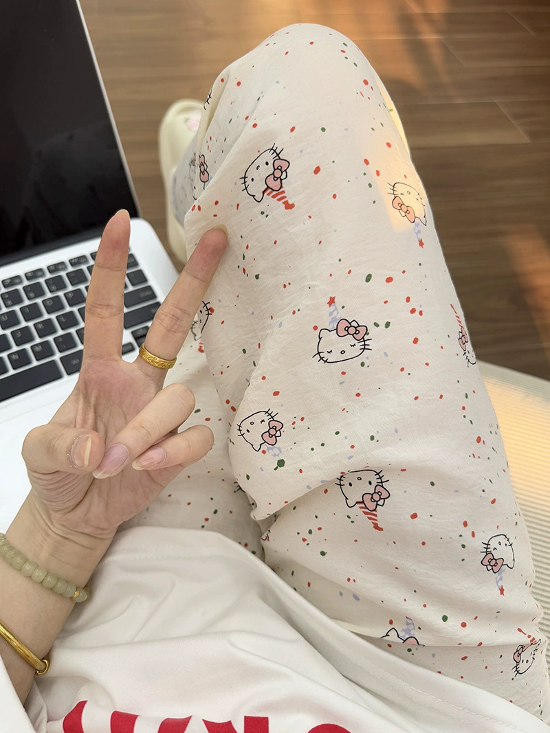 Детские demi-season брюки oversize, облачная хлопковая ткань, милый мультяшный принт для младших школьников