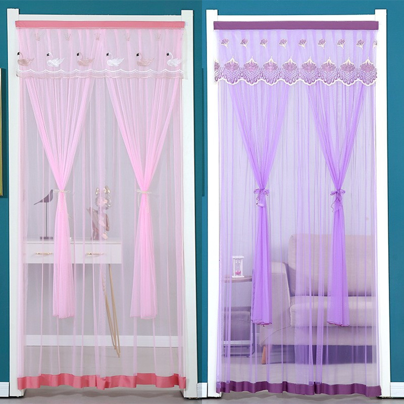 Door Curtain Double-Layer Gauze Double-Open Lace Anti-Mosquito Gauze Curtain Bedroom Toilet Kitchen Decorative Curtain Privacy Curtain