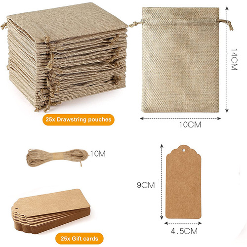 Cross-border 25pcs linen bunch pocket wedding party gift bag Christmas jewelry bag diy linen bag set