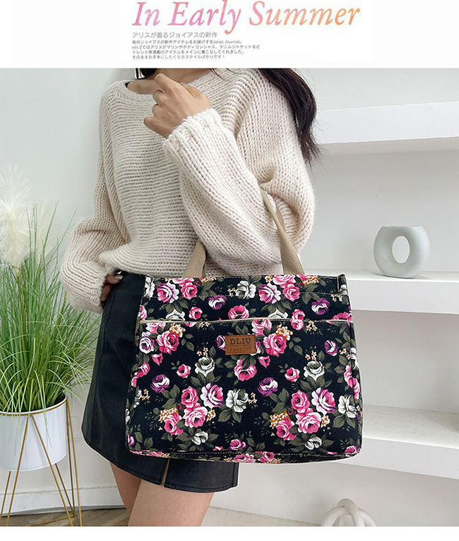 New Portable Canvas Large Bag Office Worker Tote Bag Ethnic Style Bag Large Capacity Document Bag