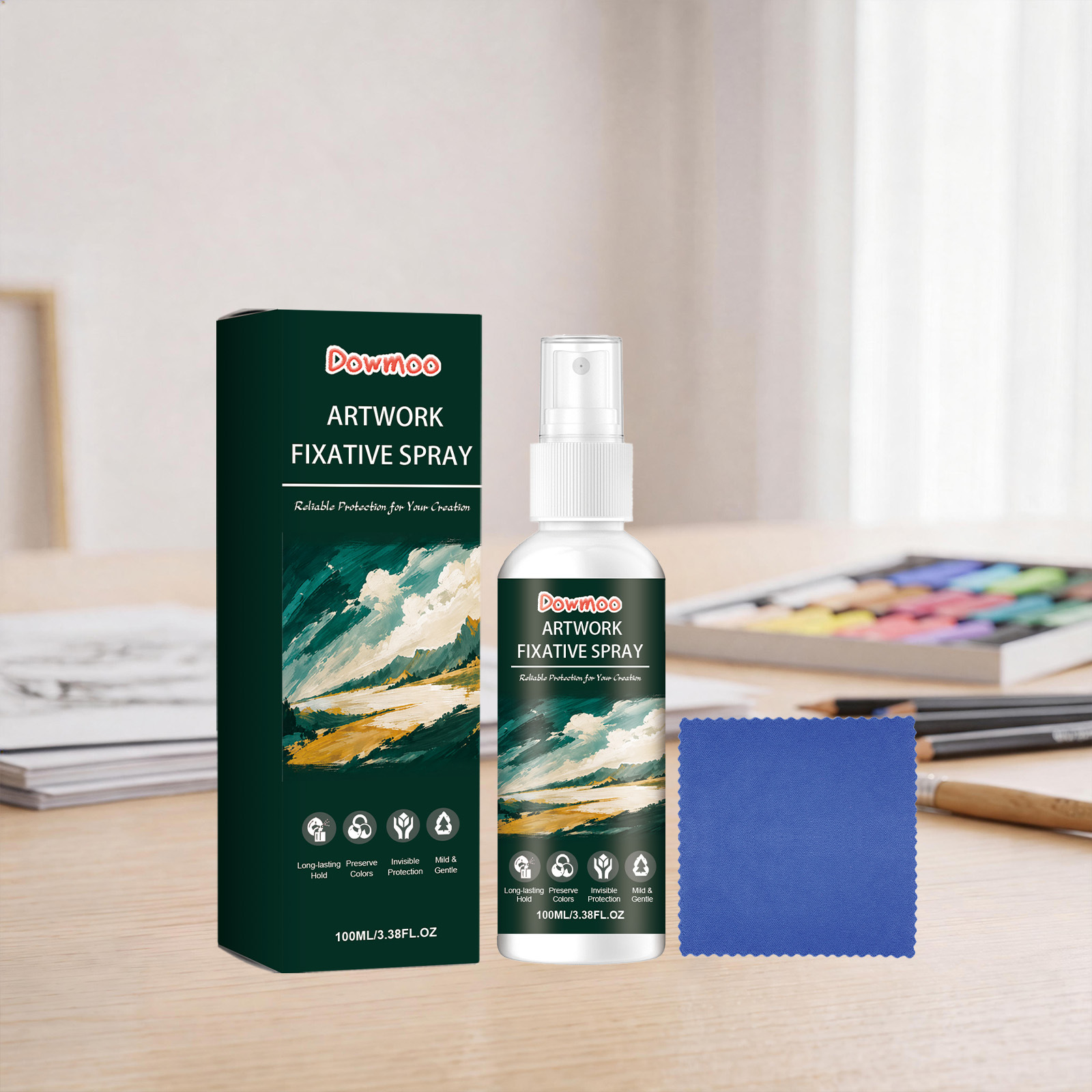 Dowmoo Artwork Fixing Spray Gentle Painting Color Protection Fixing Liquid for Artwork Sketches and Paintings