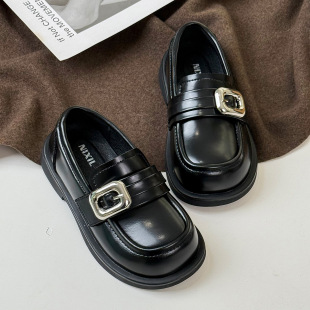 2025 Spring New Children's Leather Shoes Retro British Style Shoes Fashionable Metal Buckle Loafers for Boys and Girls