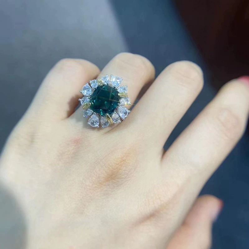 Tourmaline retro wedding ring, silver 925 sample, with gem