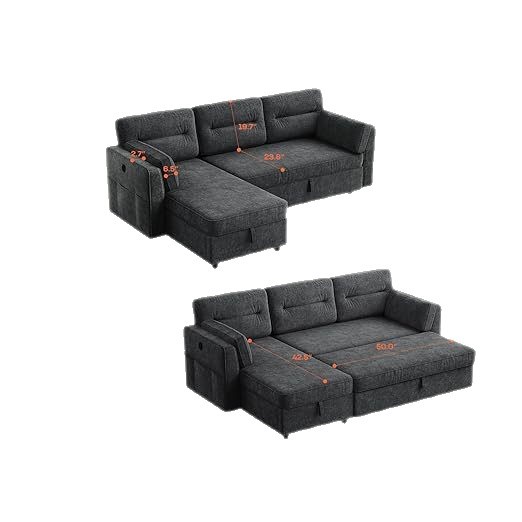 Sofá cama segmentada con estantes de almacenamiento voltables, sofá cama extraíble convertible Cloud Schnell Sofa Strap US