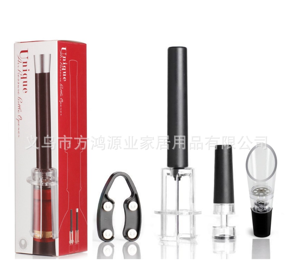 Traje de abridor de botellas de presión de aire transfronterizo cilindro de tubo de aluminio juego de vino de cuatro piezas traje de caja de regalo fabricante de abridor de botellas de vino