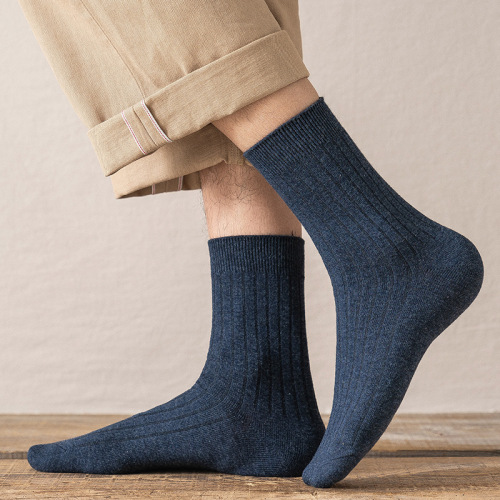 Factory direct sales men's mid-calf socks autumn antibacterial and deodorant socks business socks versatile double needle texture solid color cotton socks