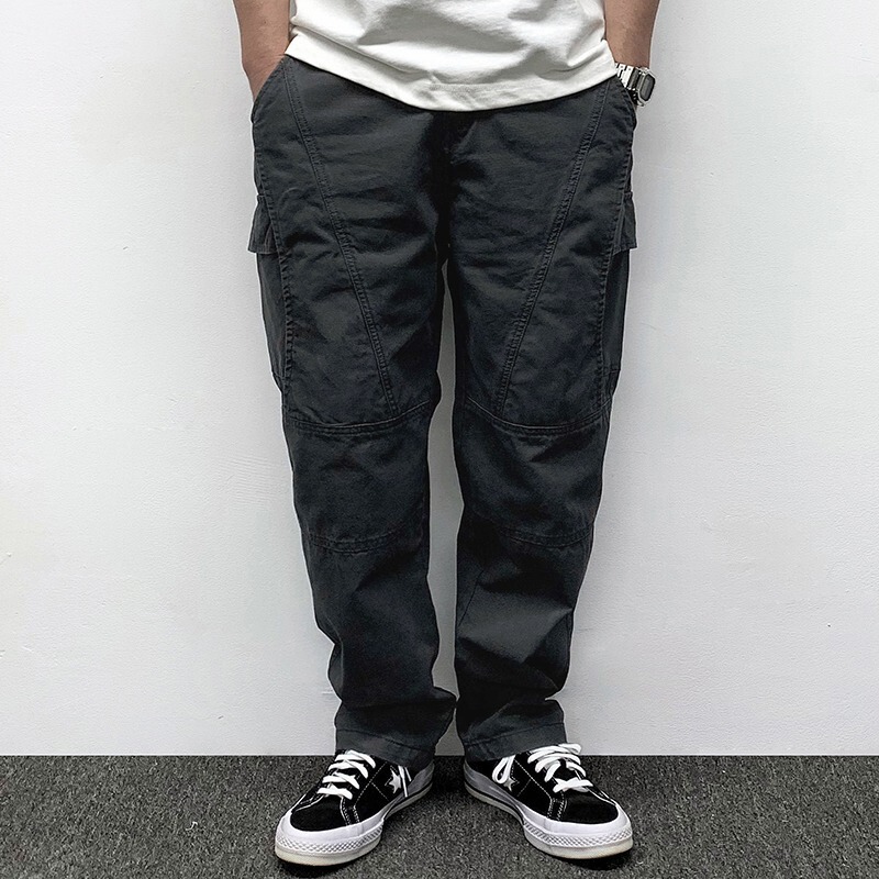 Spring and Autumn Men's Pants with Multiple Pockets, Cargo Pants, Long Pants, Retro Solid Color, Simple Loose Casual Trendy Cargo Pants