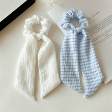 新款春浅蓝系蝴蝶结马尾飘带发圈女式打结扎发圈丸子头绳针织精工