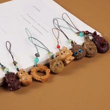 紫檀木生肖龙吊坠配饰钥匙扣 绿檀木创意如意龙年手机链挂件福利