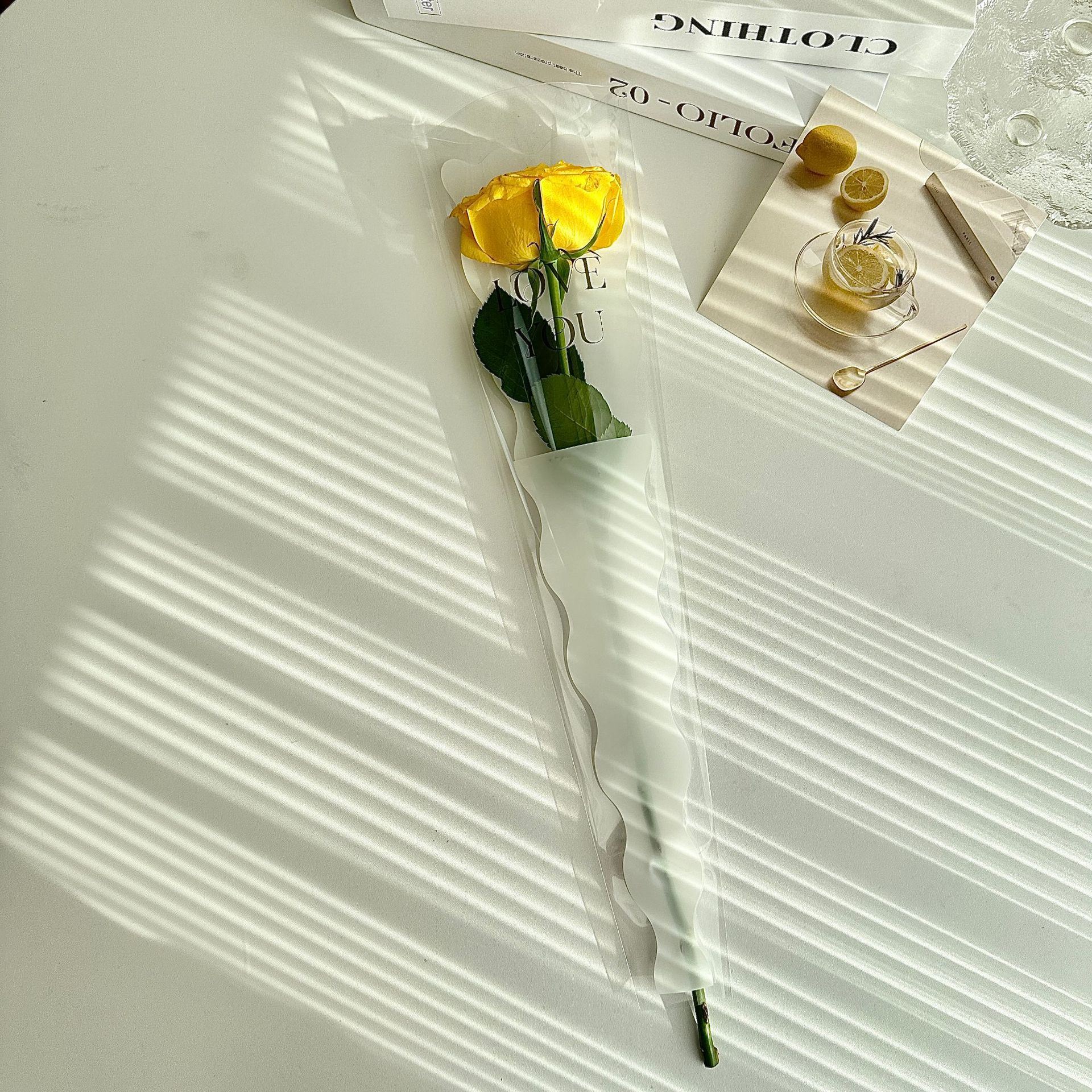 Nueva sirena ondulación del agua sola flor bolsa de embalaje Rosa embalaje OPP escalera bolsa floral material