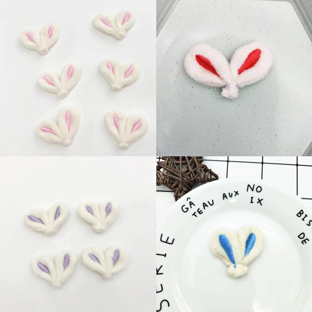 新年新款刺绣毛毛兔耳朵配饰diy兔耳朵头饰发夹服饰发圈材料配件