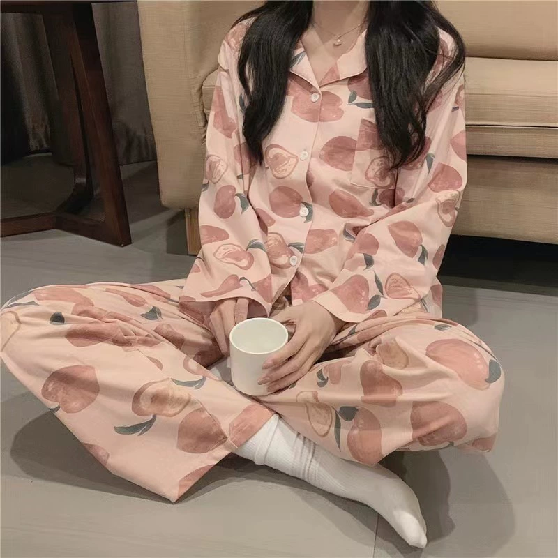 Long‑sleeve pajama cardigan, women’s cartoon print loungewear, relaxed fit, sizes M–XXL