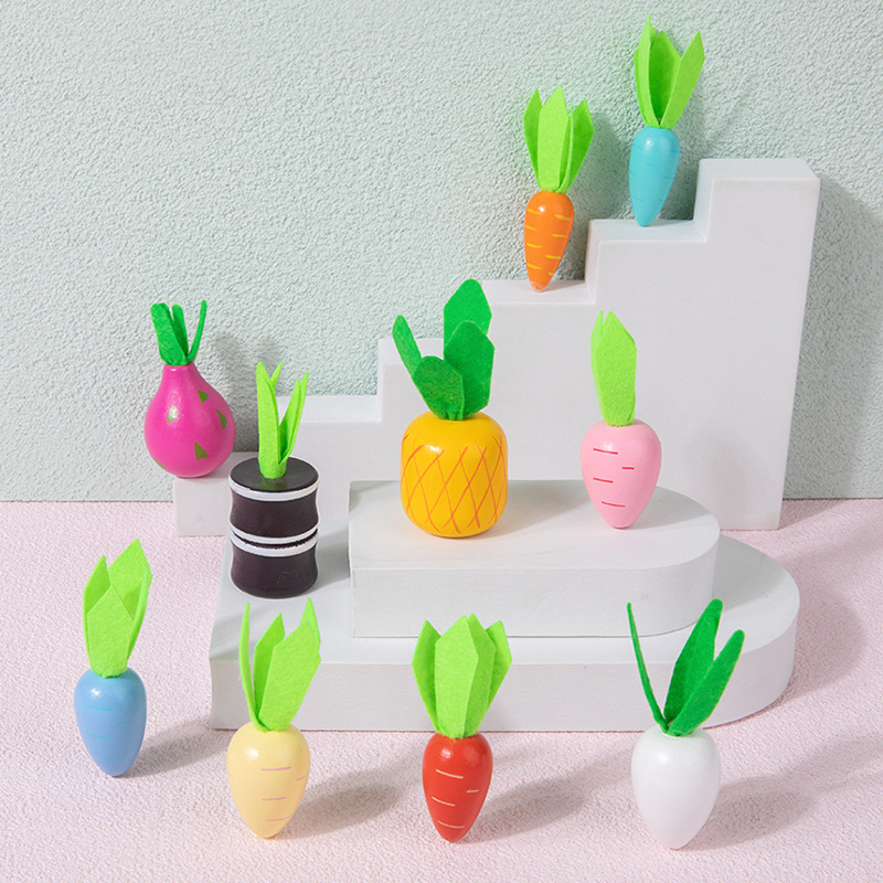 Los niños de madera animal conejo fruta vegetal tirando rábano tres-en-un carro jardín de infantes educativos juguetes de educación temprana