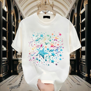 Heavy Cotton Short-Sleeved T-Shirt Casual Trendy Men's and Women's Summer Instagram Style White-Hit Round Neck Trendy All-Match Men's Half-Sleeve Top