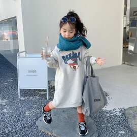 韩范女童加绒卫衣裙秋冬装洋气儿童装中长款裙子小女孩加厚连衣裙