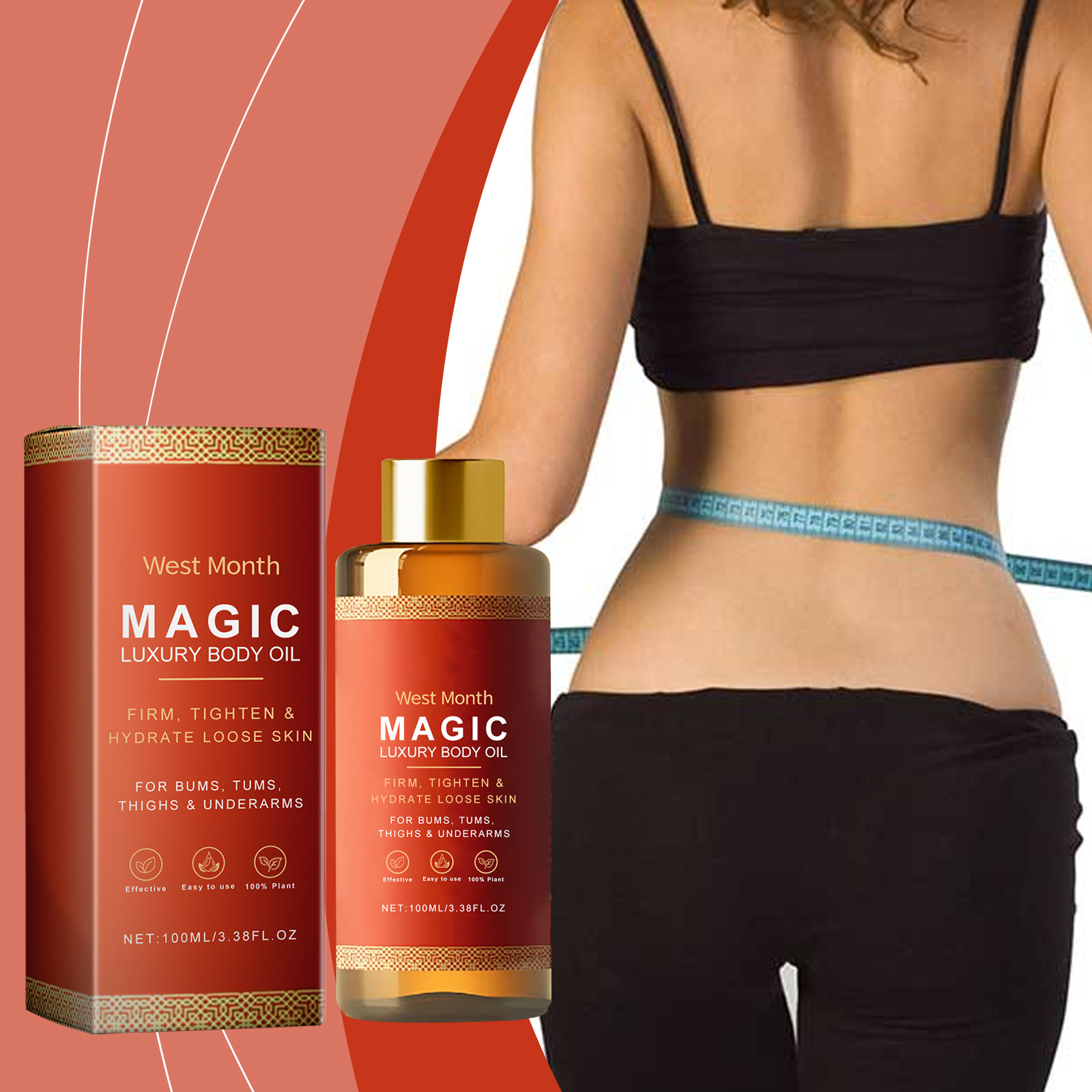 West Month Body Temperature Moisturizing Oil Daily Skin Moisturizing Silky Smooth Watery Glossy Body Massage Oil