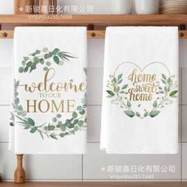 跨境亚马逊热销华夫格厨房主题洗碗巾超细纤维吸水热转印厨房毛巾