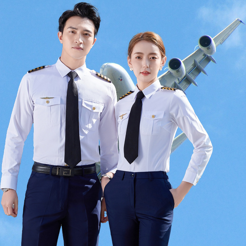 Professional men's and women's aviation school pilots stewardess uniform pilots less flight attendants long sleeve shirt cotton wholesale
